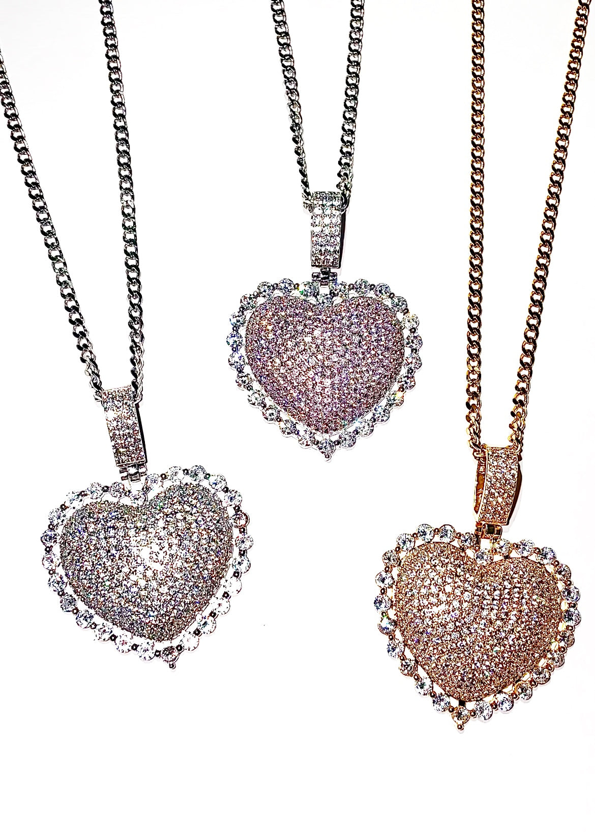 TRIPLE ICED HEART NECKLACE