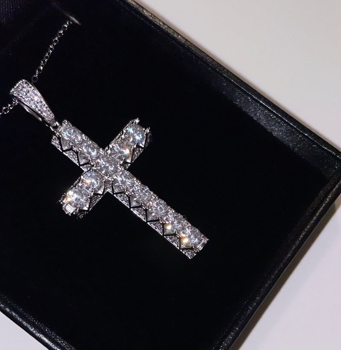 TRIPLE ICED DIAMOND CROSS NECLACE