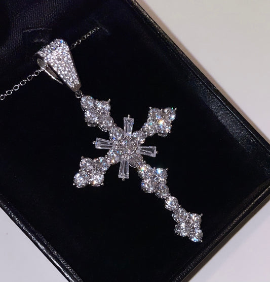 SPIKED DIAMOND CROSS NECKLACE