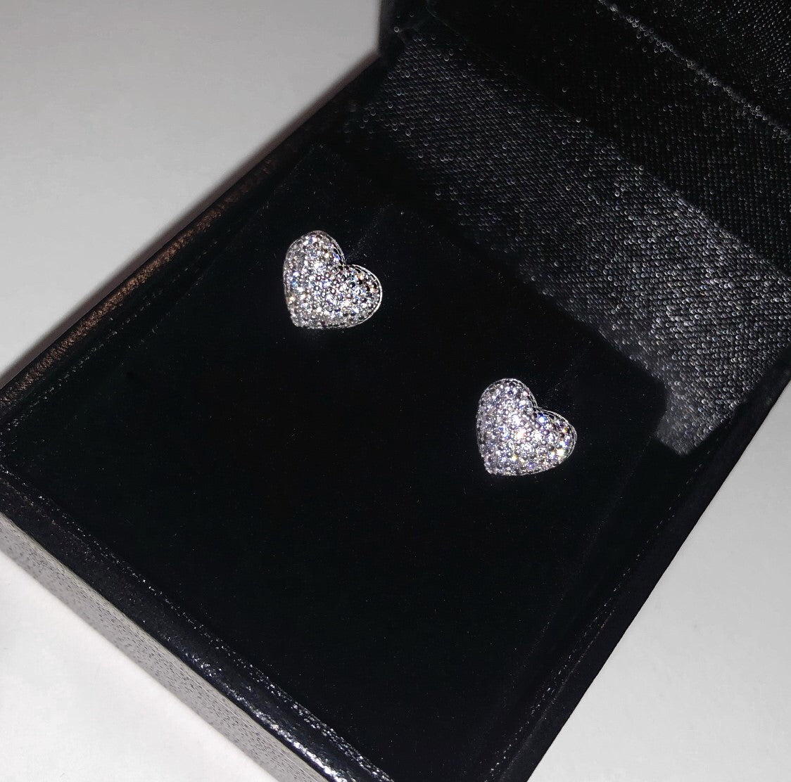 WHITE GOLD DOMED HEART STUDS