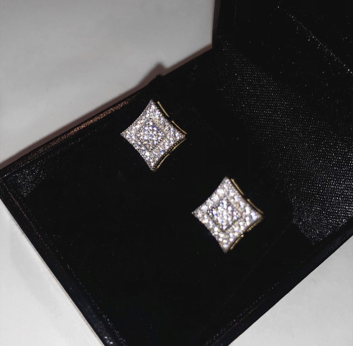 DOUBLE PLATINUM YELLOW AND WHITE GOLD SQUARE STUDS