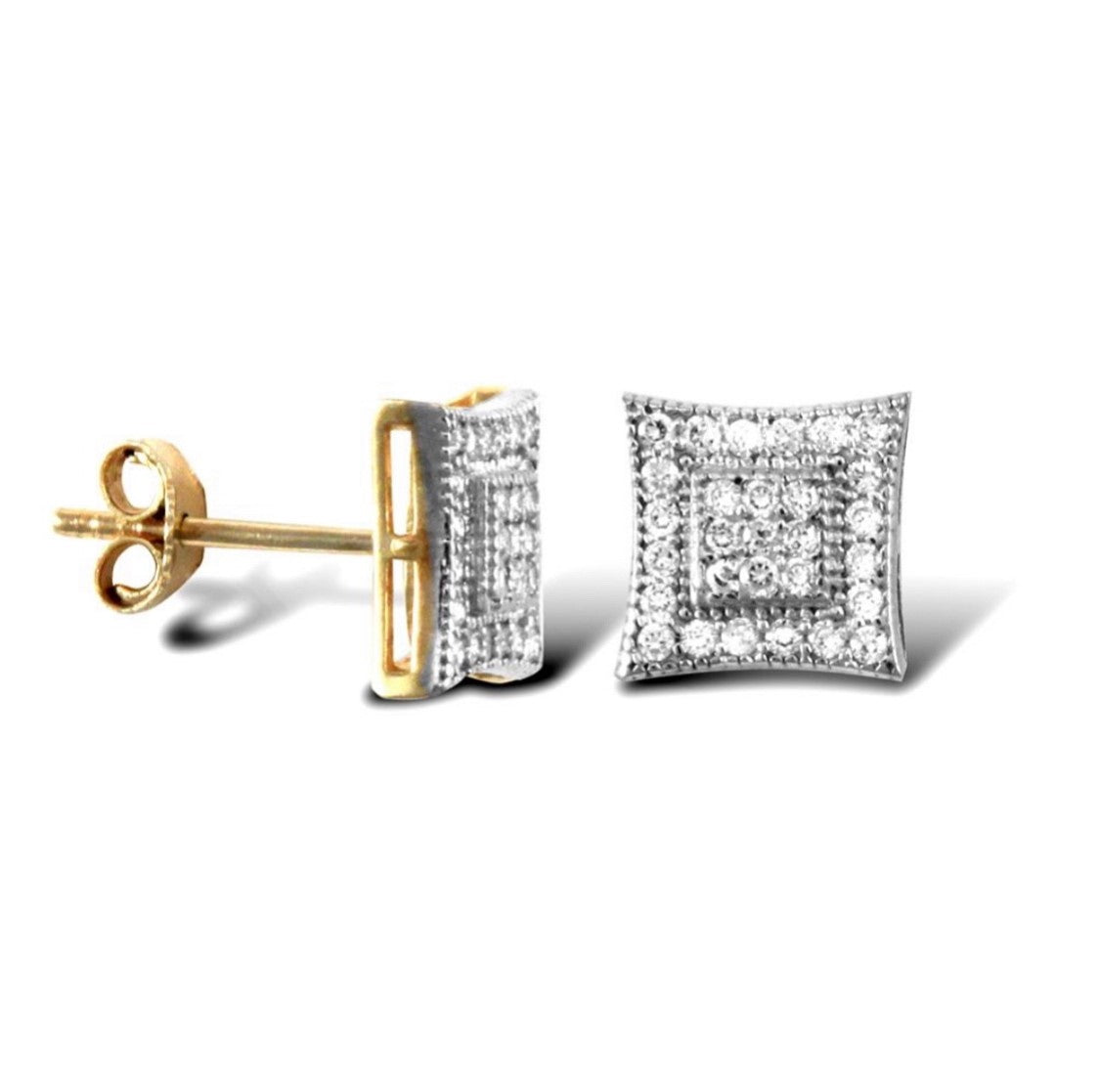 DOUBLE PLATINUM YELLOW AND WHITE GOLD SQUARE STUDS