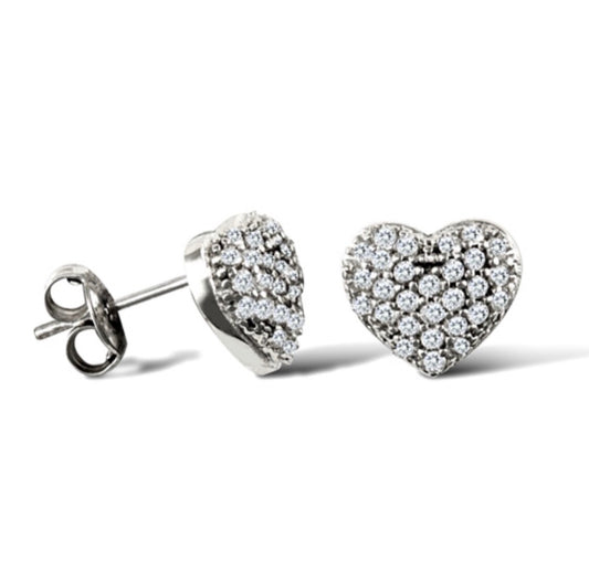 WHITE GOLD DOMED HEART STUDS